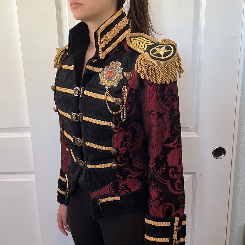 Vintage Shrine of Hollywood crop band military style red crop fitted jacket S M
